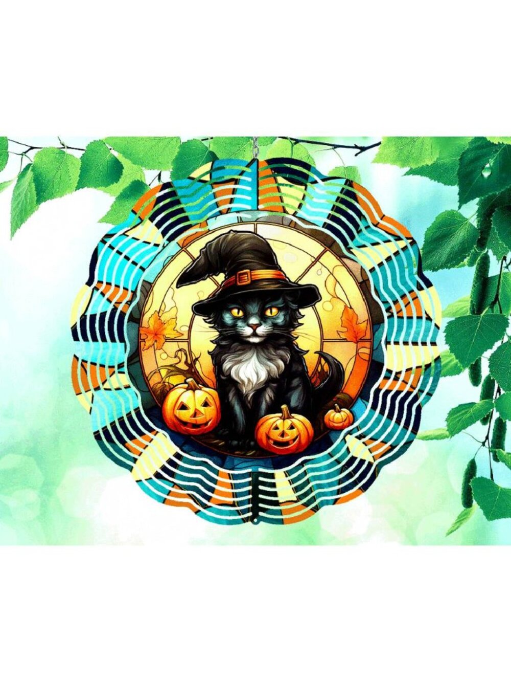 10 Inch Pumpkin Cat Witch Halloween Wind Spinner Yard Decor Aluminum RWS-259
